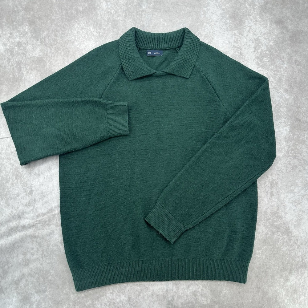 GAP Men's Large Green Collared Pullover Sweater Cotton Nylon Knit Preppy